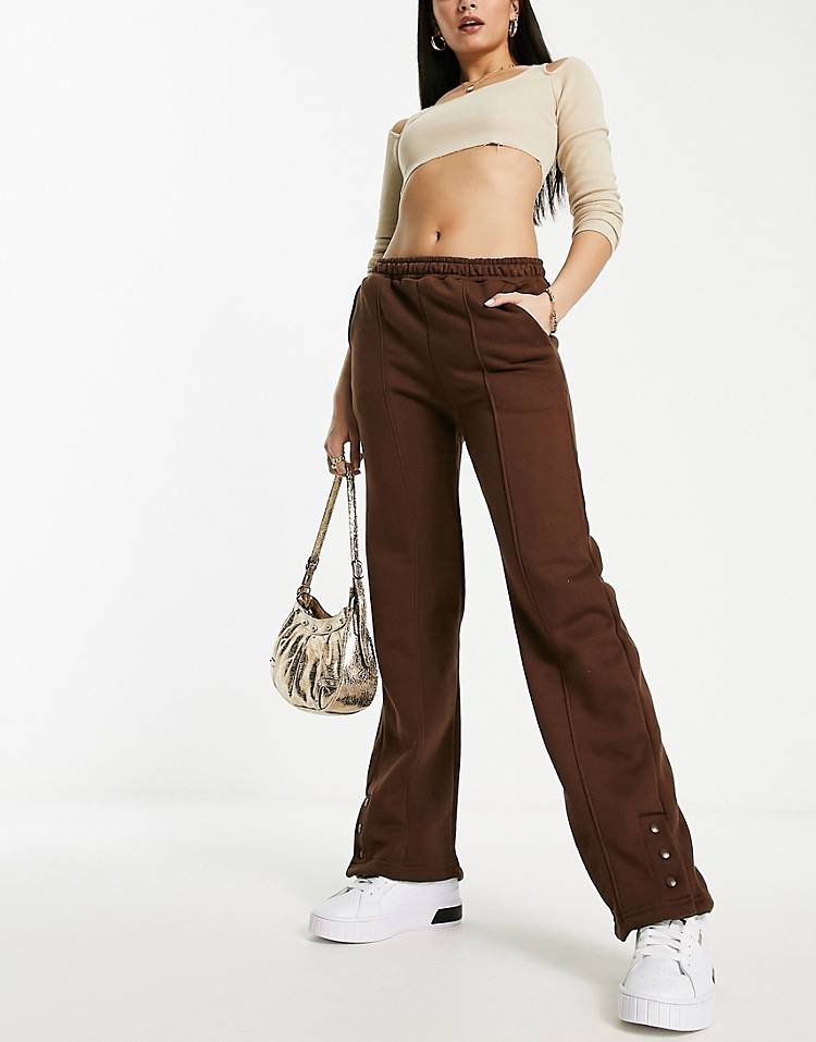 Threadbare Maddy paneled sweatpants with snaps in chocolate brown - part of a set